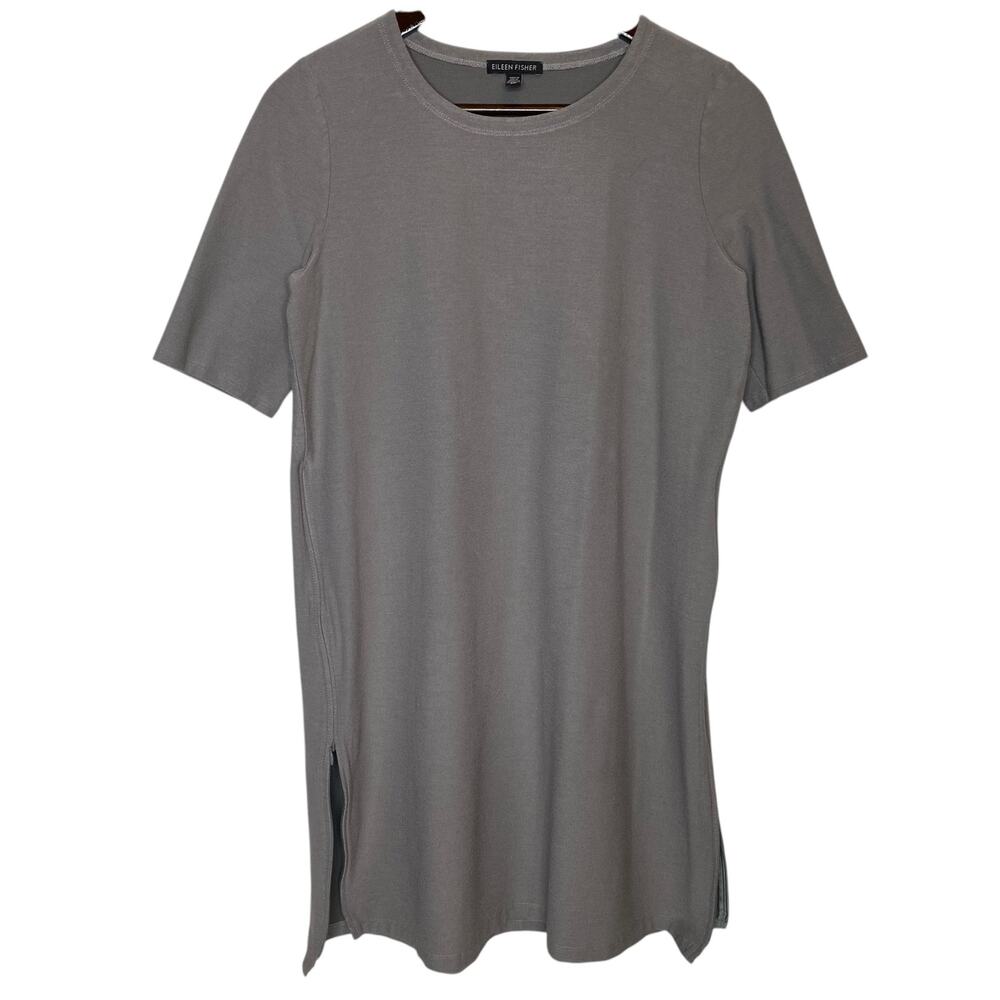Eileen Fisher Washable Stretch Crepe Tunic Mini Dress Side Zip Minimalist Small